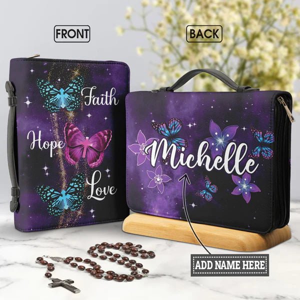 Faith Hope Love Purple Butterfly Bible Cover